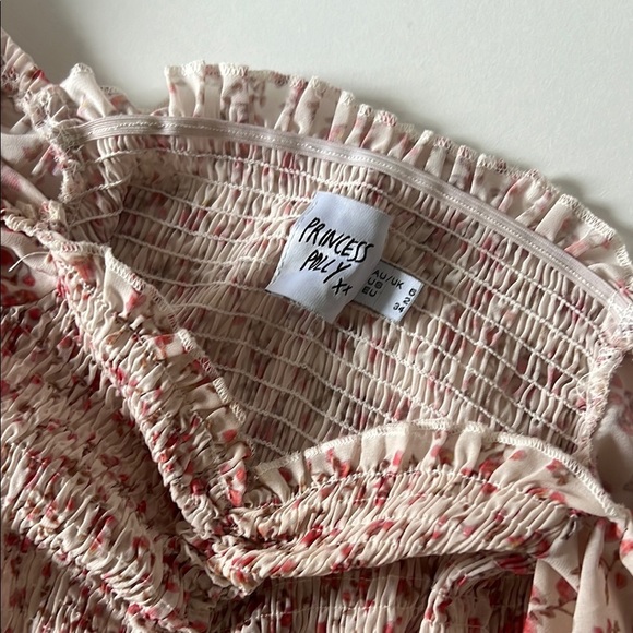 Princess Polly Azure Floral Mini Dress Shirred Babydoll Size 2 - Picture 4 of 5